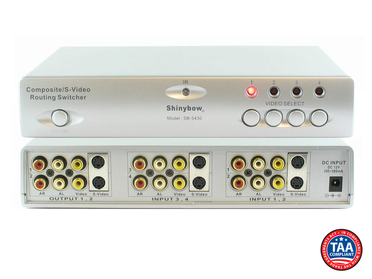 4x2 Composite/S-Video/Audio Routing Selector Switch w/ IR