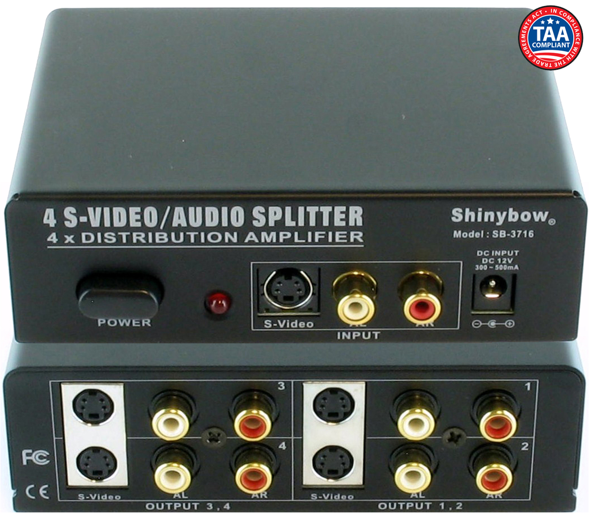 1x4 S-Video Stereo Audio Splitter Distribution Amplifier | ShinybowUSA