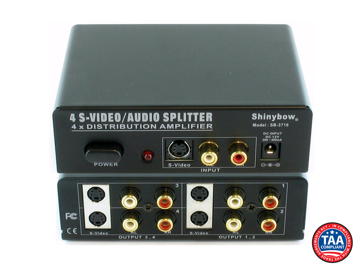 1x4 S-Video Stereo Audio Splitter Distribution Amplifier