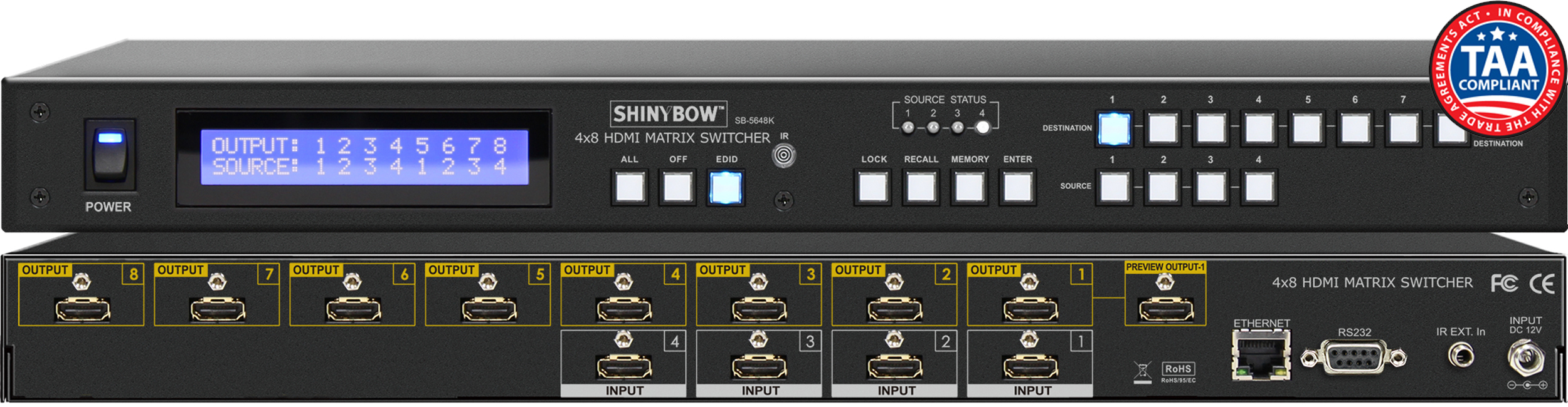 4x8 UHD 4K2K 30Hz HDMI Matrix Routing Switcher W Full EDID Management 
